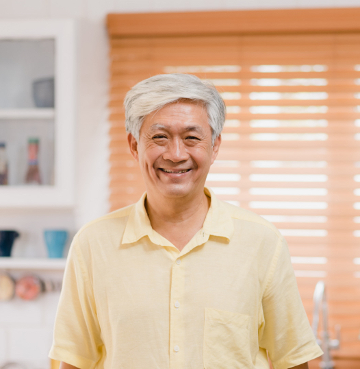 asian elderly man feeling happy with Unify service